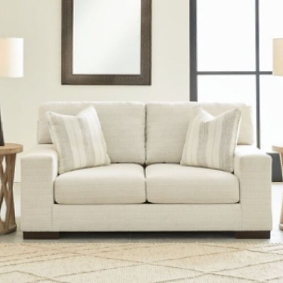 Set of 2 Upholstered Ivory and Tan 20”x20” Throw Pillows from Ashley Furniture - Picture 3 of 10